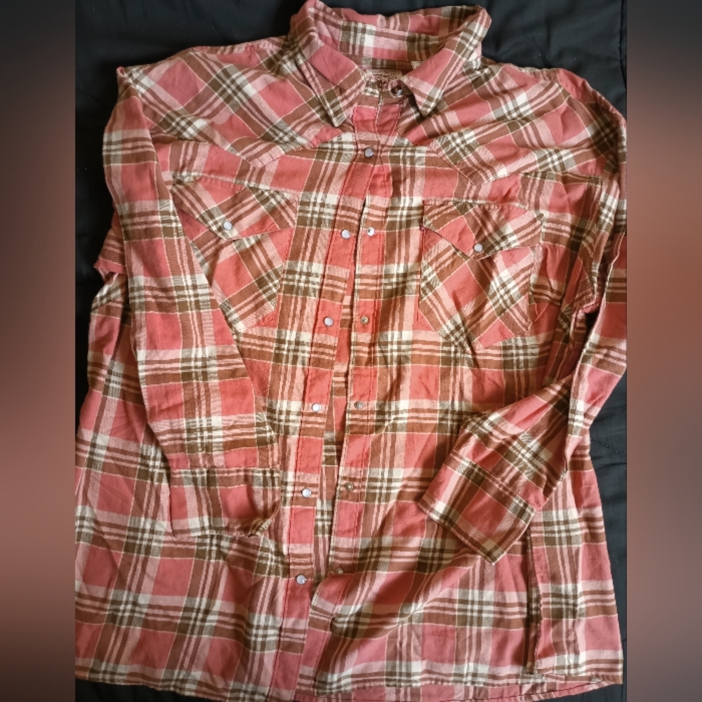 Levi's Women's Plus Size Dylan Relaxed Western, (New) Kelsey Plaid Burnt Sienna